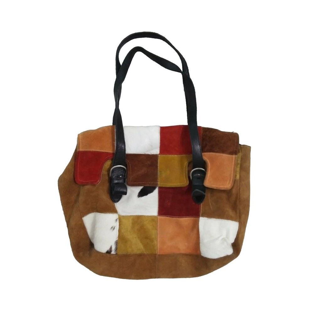 Co-Lab Chris Kon Patchwork Calf Hair Leather Suede Shoulder Bag Handbag Purse